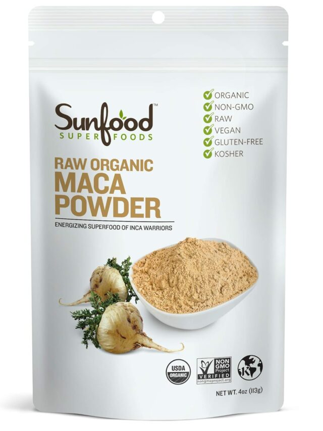 Sunfood Maca Powder- Organic, Raw. for Men & Women. 4 oz Pouch | Maca Supplement – Mix Into Your Favorite Drink